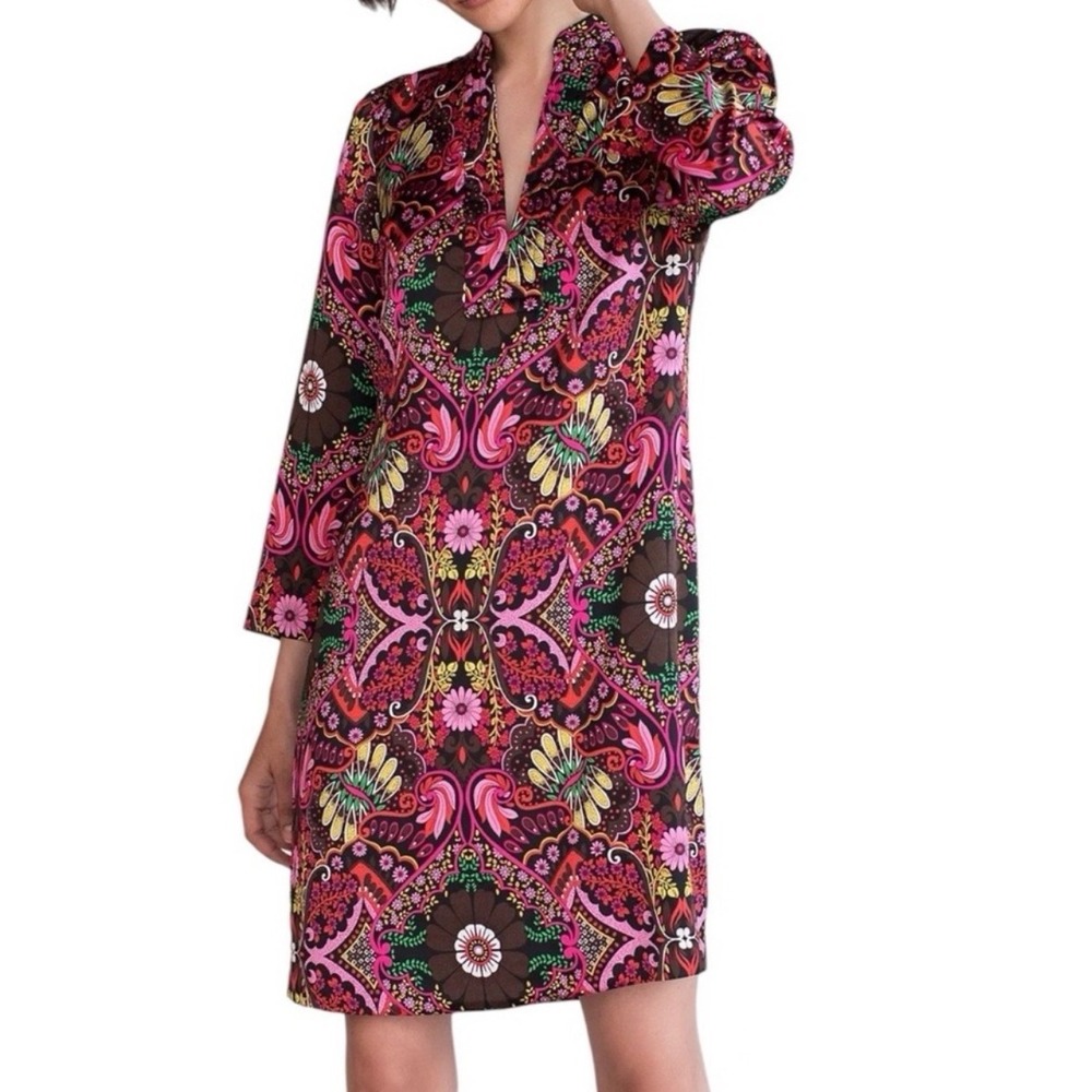 TRINA TURK Christie Black Multicolor Floral Manderin Collar Mini Shift Dress 2